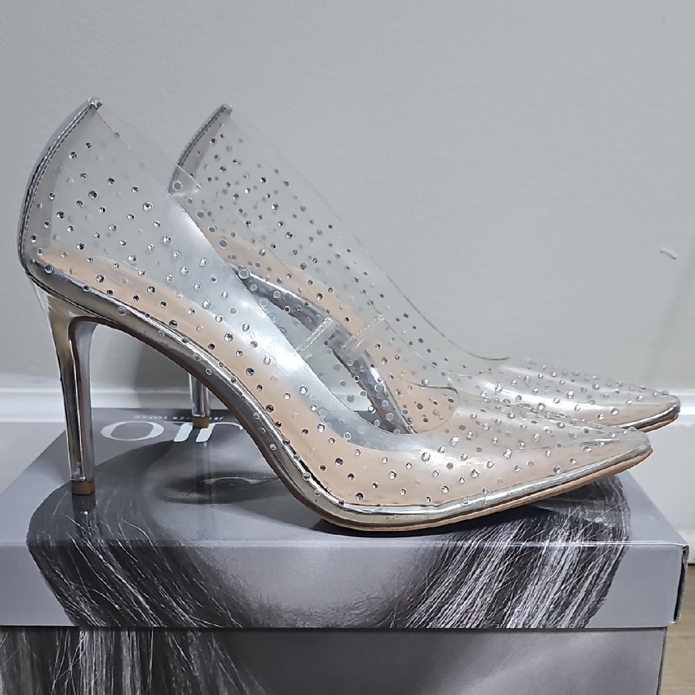 Jennifer Lopez Clear Silver Studded Heels